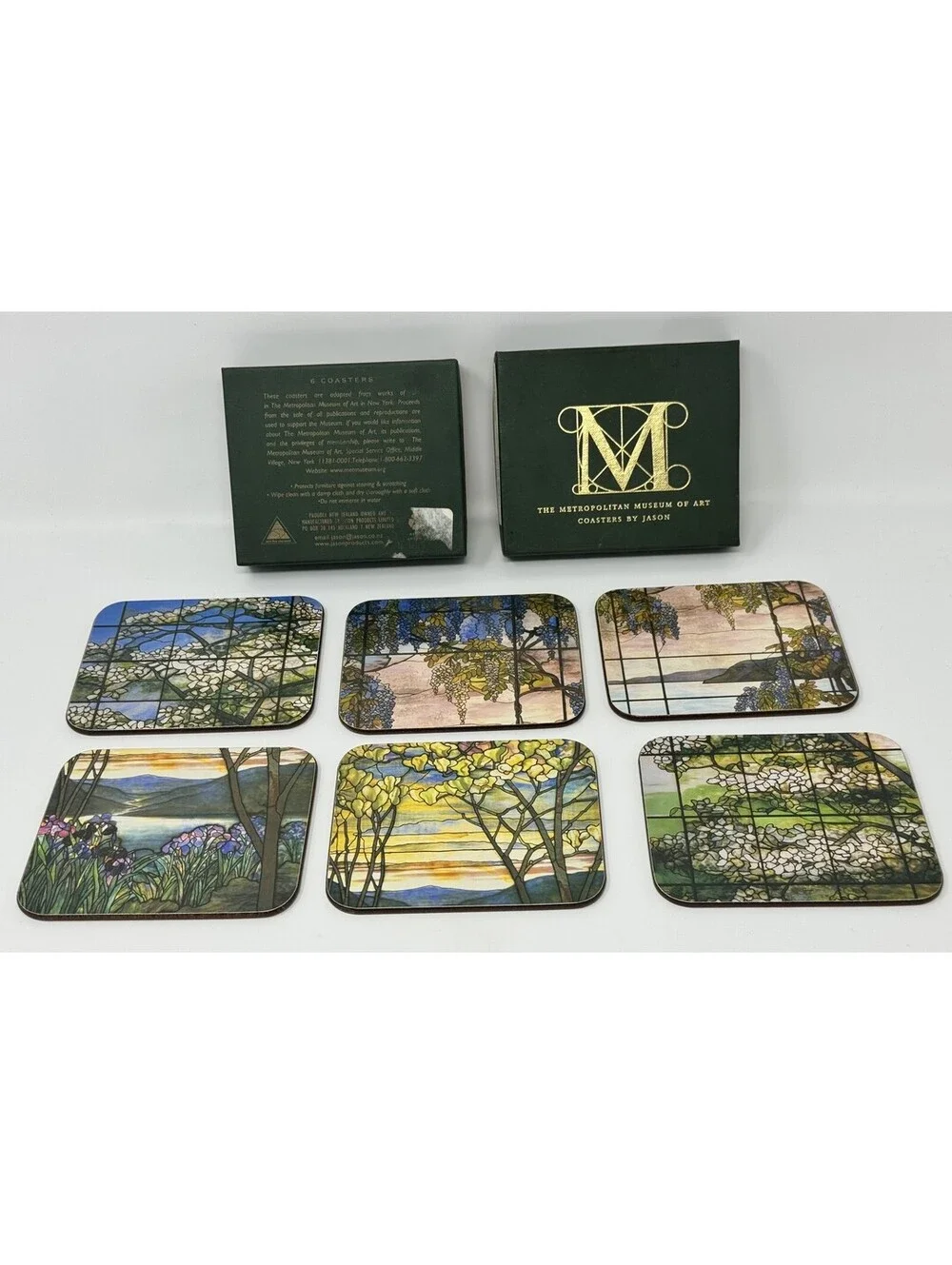 Metropolitan Museum of Art MMA Jason Coasters Set of 6 Tiffany Glass Windows Art